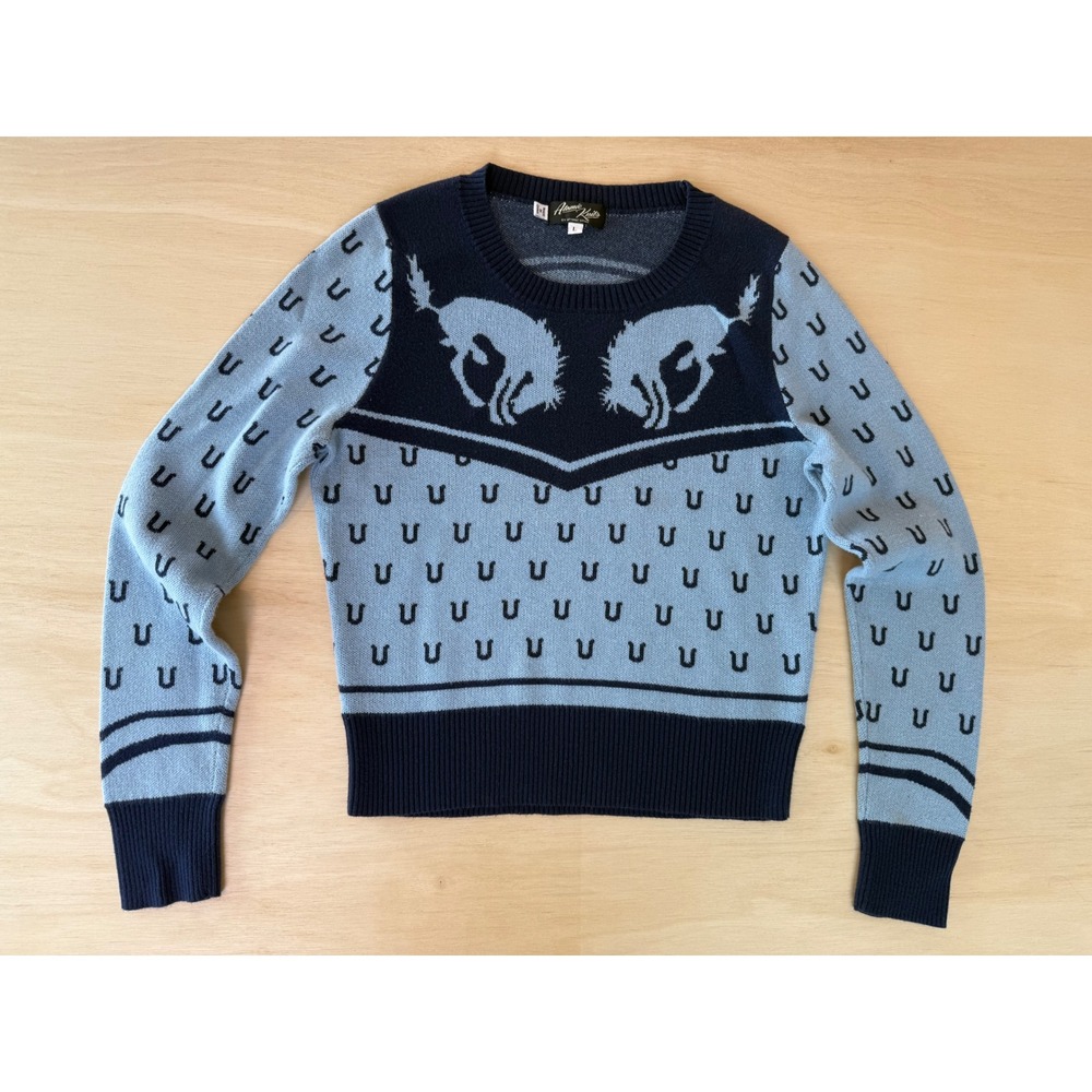 Atomic Knits Kids Large Blue Horse Bronco Western Horseshoe Cotton Knit Sweater